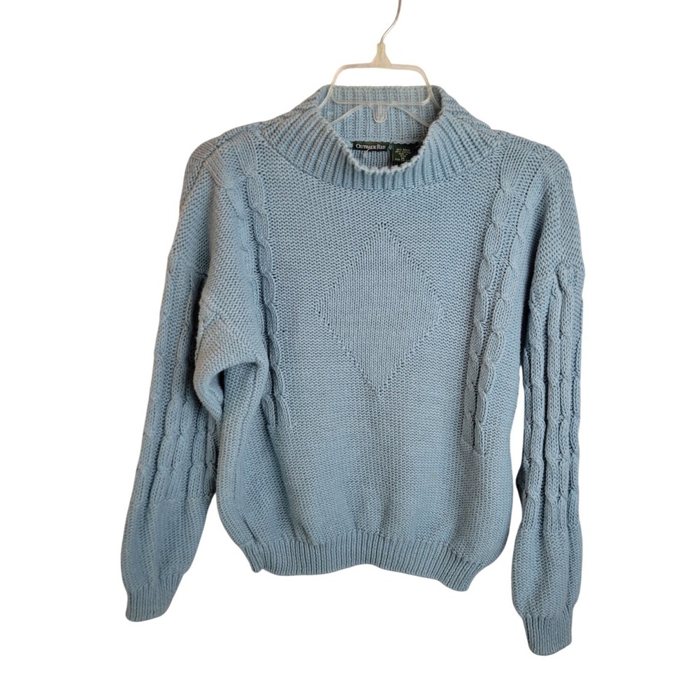 VTG Outback Red Sweater Chunky Cable Knit Mock Neck Light Blue Womens Medium